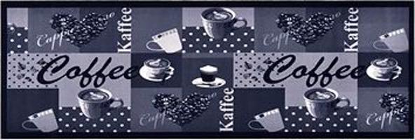 Kuchynský koberec prateľný Coffee modrý 45 × 150 cm